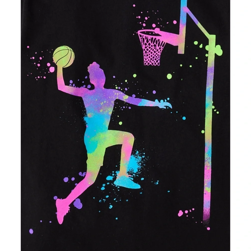 🇺🇸$5🇺🇸 The Children’s Place Black Kids Basketball Graphic Short Sleeve Tee